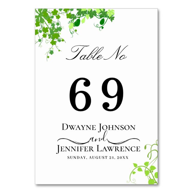 Boho Eucalyptus Greenery Summer Wedding Table Number (Front)