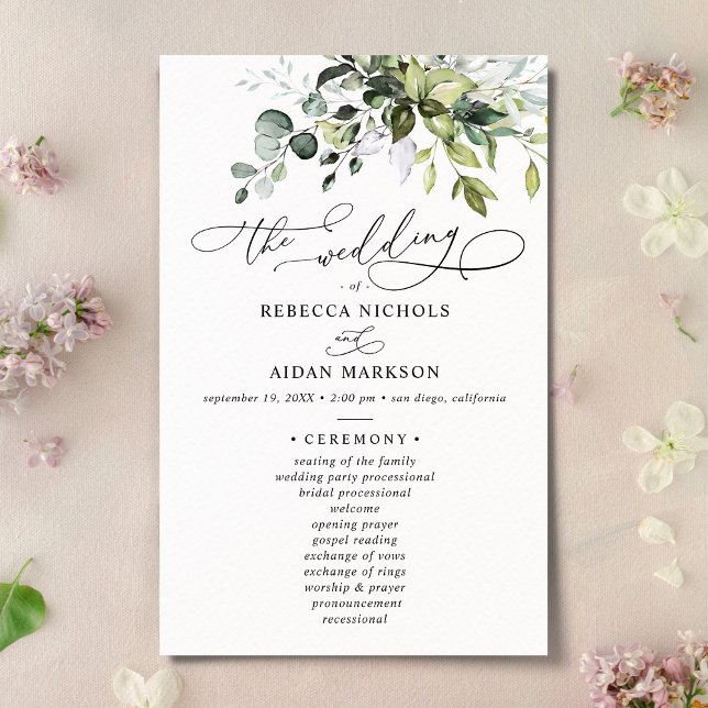 Boho Eucalyptus Greenery Wedding Ceremony Program (Creator Uploaded)