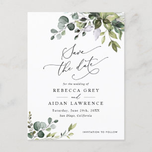 Boho Eucalyptus Greenery Wedding Save the Date Postcard