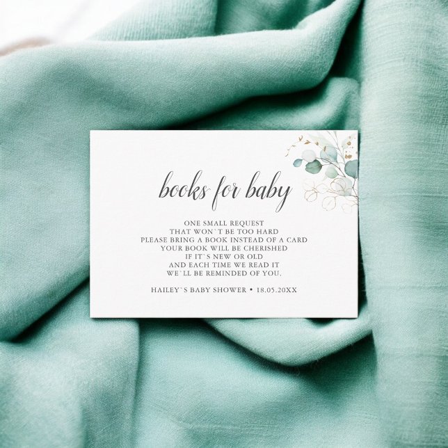 Boho Eucalyptus Leaves Books For Baby Shower Enclosure Card (Creator Uploaded)