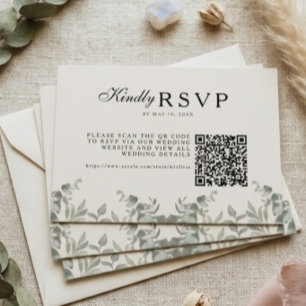 Boho Eucalyptus Leaves Wedding with QR RSVP Card