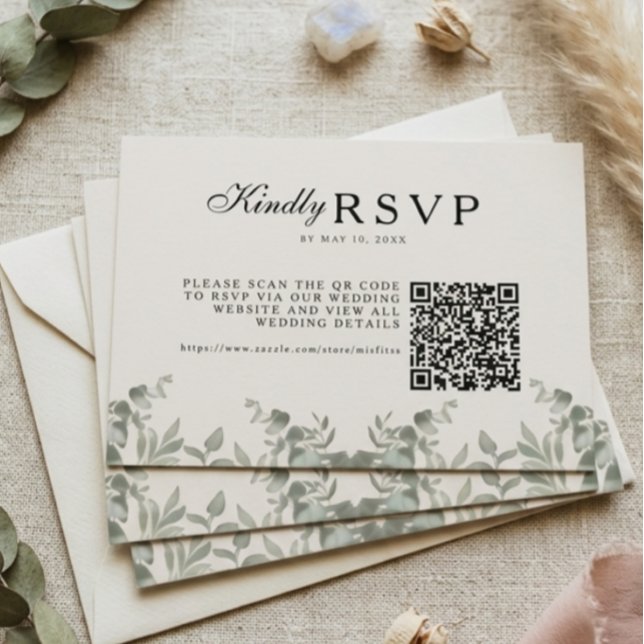 Boho Eucalyptus Leaves Wedding with QR RSVP Card (Creator Uploaded)