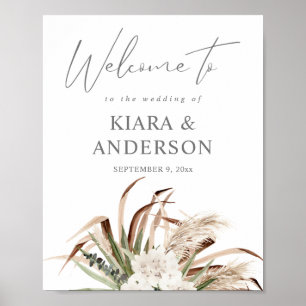 Boho Eucalyptus Pampas Beige Floral Welcome Sign