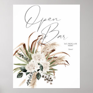 Boho Eucalyptus Pampas & Floral Open Bar Sign 2