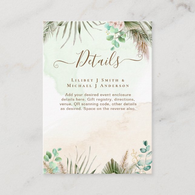 BOHO Eucalyptus Pampas Grass Greenery Wedding Enclosure Card (Front)