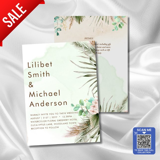 BOHO Eucalyptus Pampas Grass Greenery Wedding Invitation (SHOP THE FULL PAMPAS GREENERY COLLECTION)