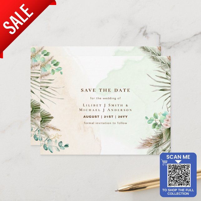 BOHO Eucalyptus Pampas Grass Greenery Wedding Postcard (Creator Uploaded)