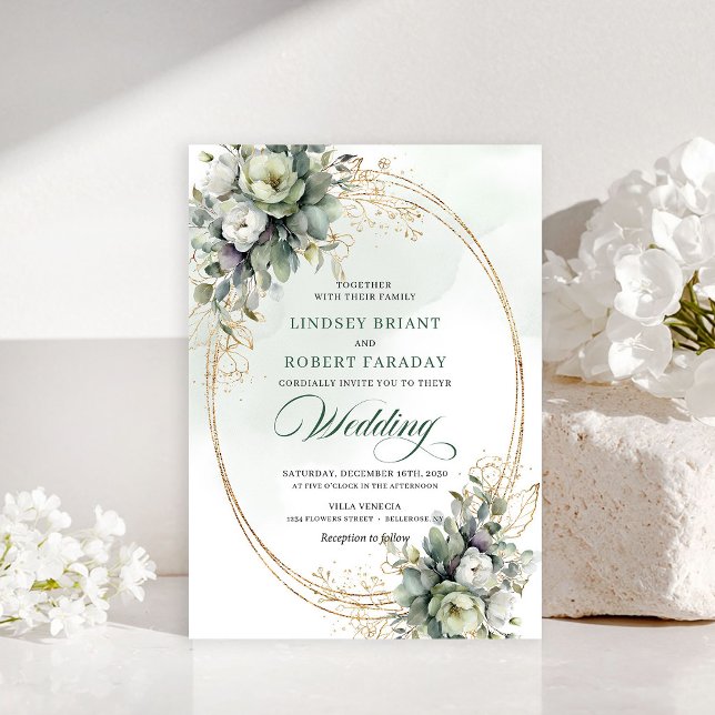 Boho eucalyptus white roses wedding invitation (Boho eucalyptus white roses wedding invitation)
