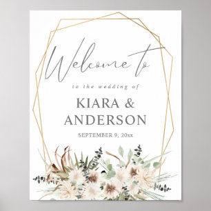 Boho Eucalyputs, Palm & Beige Floral Welcome Sign