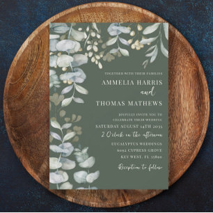 Boho Eucalyputus Dark Green Botanical Wedding Invi Invitation