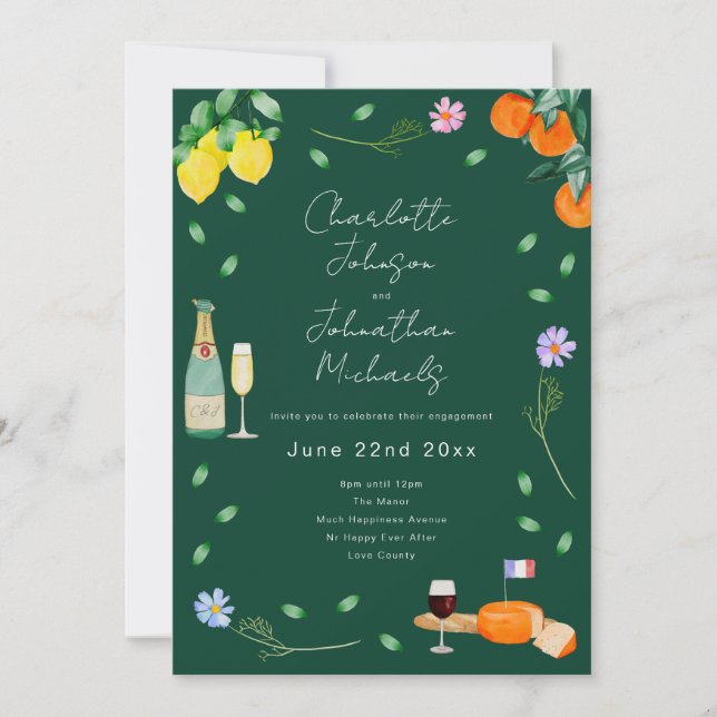 Boho European Wine & Cheese Engagement Party Invitation (Front)