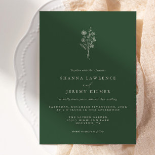 Boho Evergreen Elegant Minimal Wedding Invitation