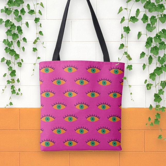 BOHO Evil Eye Pattern Funky Fuchsia Fun Tote Bag (Creator Uploaded)