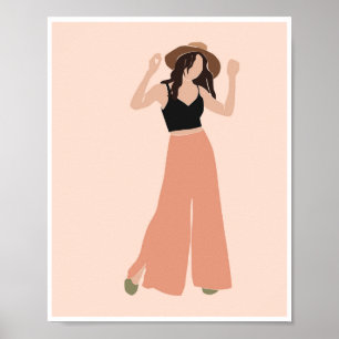 Boho Faceless Woman Sun Hat Fashion Art Poster