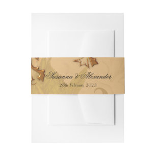 Boho Faded Peonies and Gold Leaves Wedding Invitation Belly Band