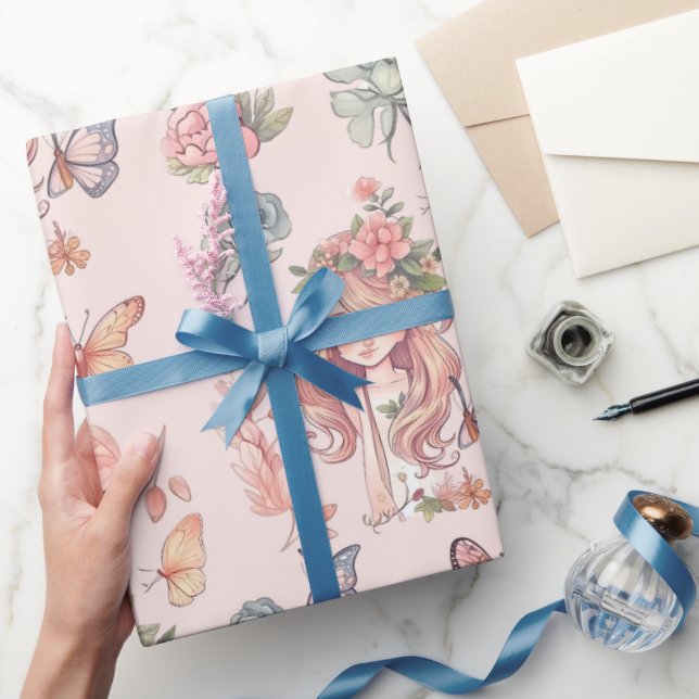 Boho Fairy First Girl's 1st Birthday Wrapping Paper (Gifting)