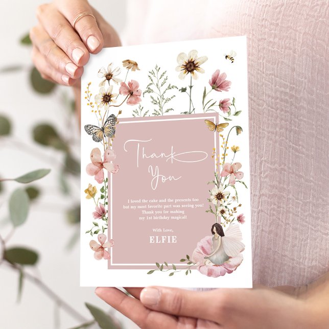 Boho Fairy Wildflower Garden Girl Birthday Thank You Card (Creator Uploaded)
