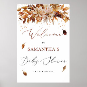Boho fall and autumn floral Baby Welcome Sign