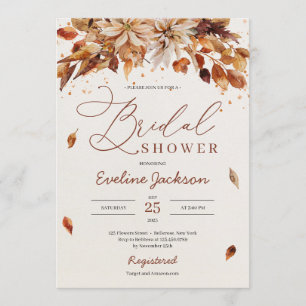 Boho fall and autumn seasonal florals foliage invitation