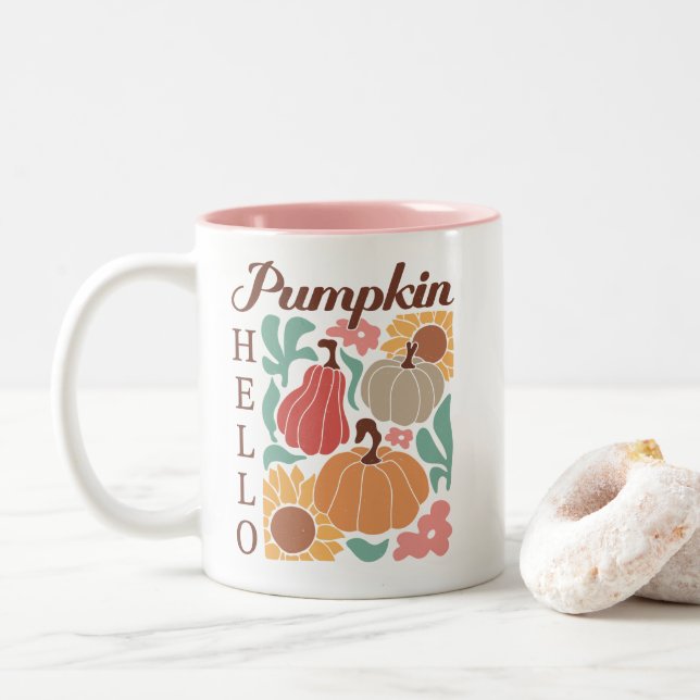 Boho Fall Autumn Quote  Two-Tone Coffee Mug (With Donut)