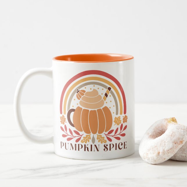 Boho Fall Autumn Quote  Two-Tone Coffee Mug (With Donut)