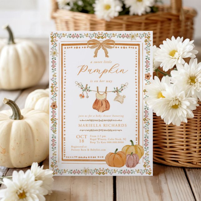 Boho Fall Baby Shower for Little Pumpkin Girl Invitation (Creator Uploaded)