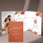 Boho fall botanical photo QR RSVP details wedding Tri-Fold Invitation<br><div class="desc">Modern rustic elegant watercolor autumn fall botanical flowers, pumpkin, foliage, and dried leaves making a chic budget all in one trifold wedding invitation with a trendy handwriting calligraphy script and earthy terracotta beige colour palette. Easy to personalise with your automatically generated scanning QR code to website for online RSVP and...</div>