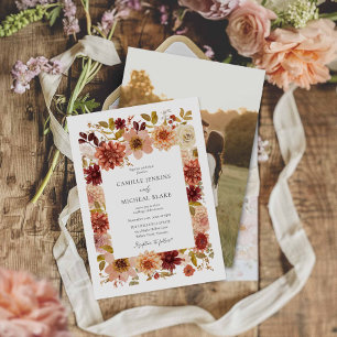 Boho Fall Botanical Wedding Photo Invitation