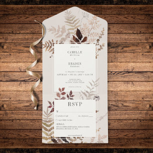 Boho Fall Brown Botanical Wedding No Dinner All In One Invitation