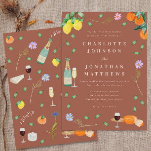 Boho Fall Citrus & Wine Terracotta Beige Wedding Invitation