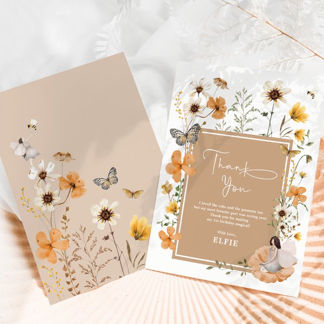 Boho Fall Fairy Wildflower Garden Girl Birthday Thank You Card (Creator Uploaded)