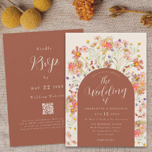 Boho Fall Floral Arch Terracotta Wedding Invitation