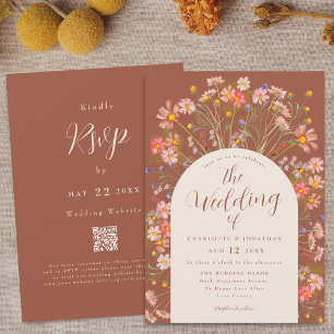Boho Fall Floral Arch Terracotta Wedding Invitation