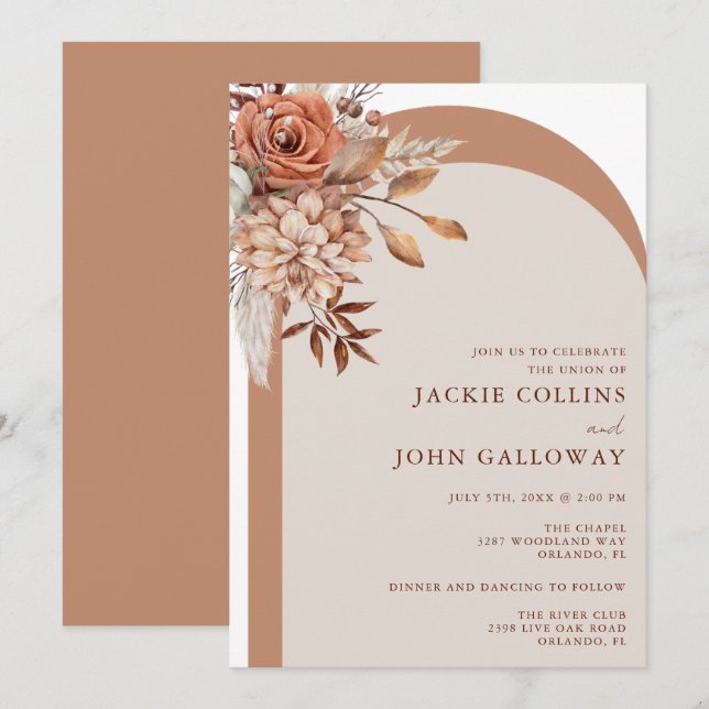 Boho Fall Floral Arch Wedding Invitation (Front/Back)