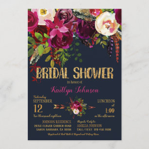 Boho Fall Floral Arrow Bouquet Bridal Shower Invitation