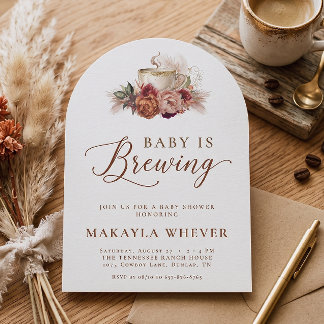 Boho Fall Floral Baby is Brewing Baby Shower Invitation