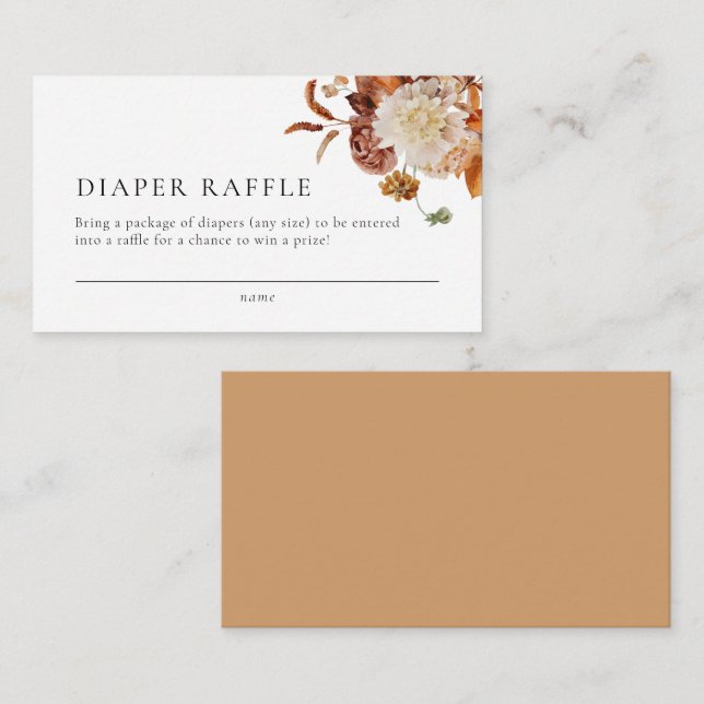 Boho Fall Floral Baby Shower Diaper Raffle Card (Front/Back)