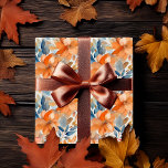 Boho Fall Floral Blooms Terracotta Apricot Blue Wrapping Paper<br><div class="desc">Beautifully boho in styling,  this watercolor fall | autumn pattern features flowers in apricot,  dusky rose,  and terracotta with light to dark dusky blue foliage on a white background.  Perfect for celebrating fall occasions from bridal and weddings to baby showers and birthday parties.</div>