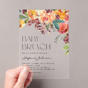 Boho Fall Floral Bouquet Watercolor Baby Brunch Acrylic Invitations