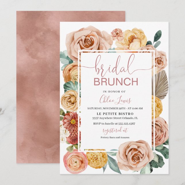 Boho Fall Floral Bridal Brunch  Invitation (Front/Back)