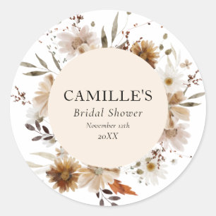 Boho Fall Floral Bridal Shower Classic Round Sticker