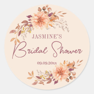 Boho Fall Floral Bridal Shower Favour Classic Round Sticker