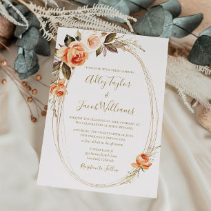 Boho Fall Floral Burnt Orange Wedding Invitation