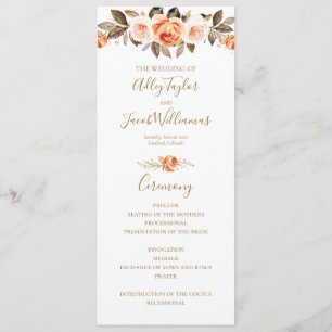 Boho Fall Floral Burnt Orange Wedding Program Programme