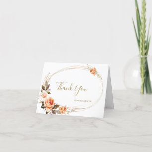 Boho Fall Floral Burnt Orange Wedding Thank You Card