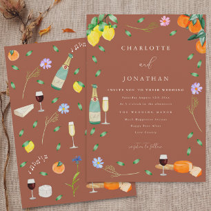 Boho Fall Floral Citrus Terracotta Beige Wedding Invitation