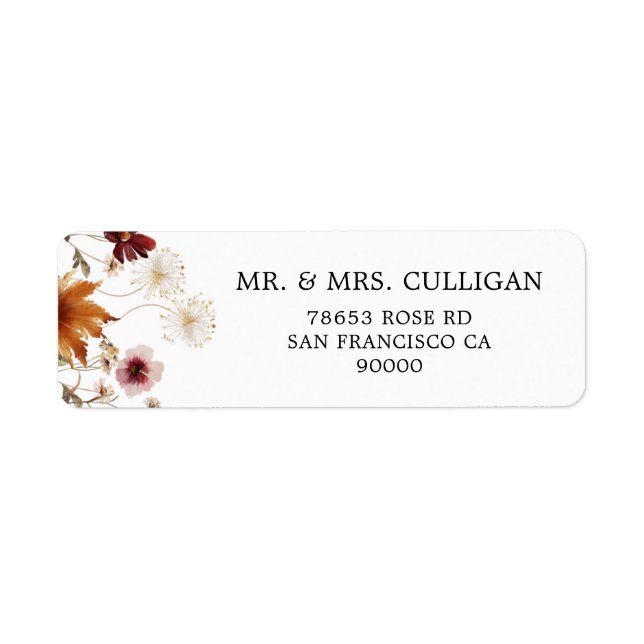Boho Fall Floral Envelope Return Address (Front)