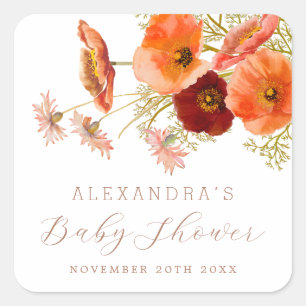 Boho Fall Floral Gender Neutral Baby Shower Custom Square Sticker