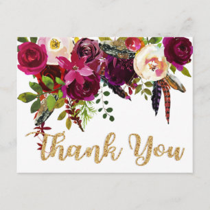 Boho Fall Floral Gold Modern Thank You