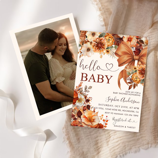 Boho Fall Floral Hello Baby Baby Shower Party Invitation (Creator Uploaded)